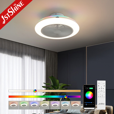 Mini Safe 20 Inch Bladeless LED Ceiling Fan Flush Mount With RGB Light DC Motor