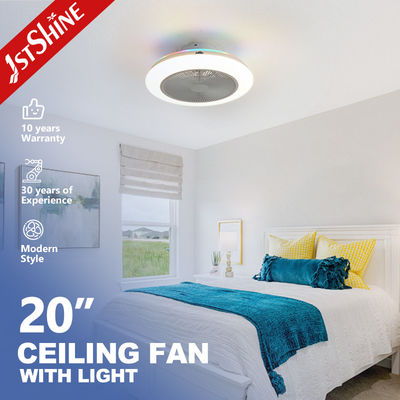 Buen precio Mini seguro 20 pulgadas de ventilador de techo LED sin cuchillas montaje de descarga con motor de corriente continua RGB luz en línea